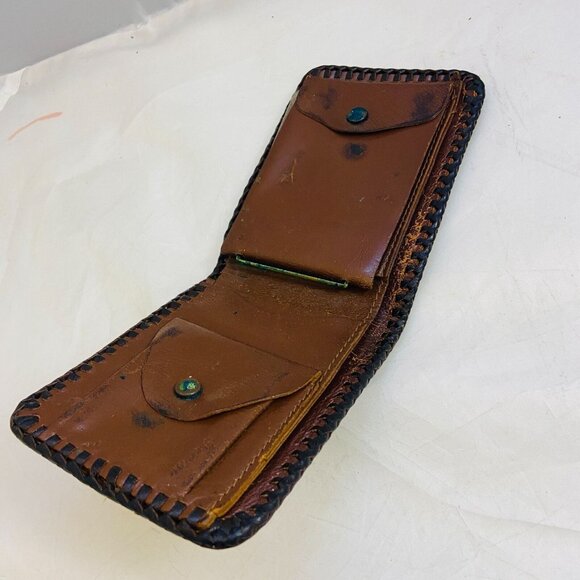 #4577 Brown Leather Wallet VTG embossed POP dad father - Picture 4 of 6